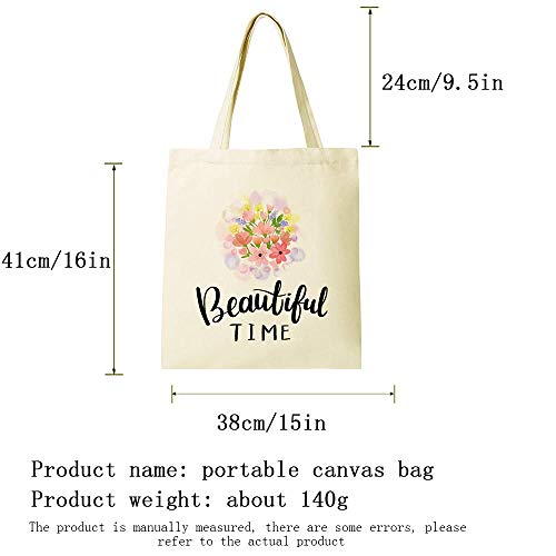 CUNYA - Bolsa de lona personalizable, 15 x 40 cm, reutilizables, con frases de tiempo hermosas, impresas, lavable artesanal, algodón para compras para mujer, color beige (estilo 1)