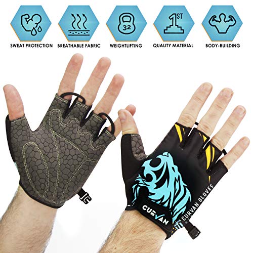 CURVAN - Guantes Gimnasio Hombre Ciclismo Bicicleta | Acolchados y Transpirables 45g | Guante Musculación Culturismo Ejercicio Levantamiento de Pesas Entrenamiento Fitness Crossfit Halterofilia (XL)