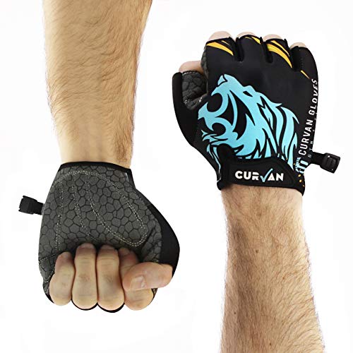 CURVAN - Guantes Gimnasio Hombre Ciclismo Bicicleta | Acolchados y Transpirables 45g | Guante Musculación Culturismo Ejercicio Levantamiento de Pesas Entrenamiento Fitness Crossfit Halterofilia (XL)
