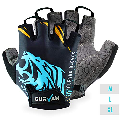 CURVAN - Guantes Gimnasio Hombre Ciclismo Bicicleta | Acolchados y Transpirables 45g | Guante Musculación Culturismo Ejercicio Levantamiento de Pesas Entrenamiento Fitness Crossfit Halterofilia (XL)