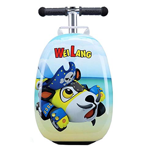 Cute Cartoon Children Skateboard Rolling Luggage Spinner Girl Boys Suitcase Multifunction Carry Ons Trolley Wheels, Pirate Dog