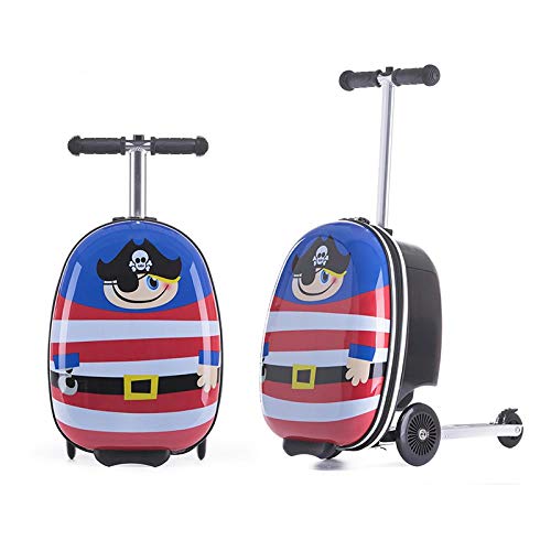 Cute Dibujos Animados niños Skateboard Rolling Luggage Spinner multifunción Girl Boys Maleta Ruedas Cargar Ons Trolley, Pirate Money