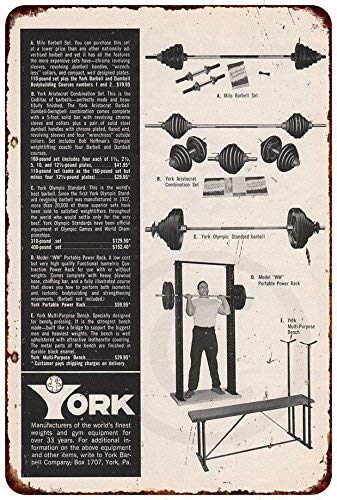 cwb2jcwb2jcwb2j York Barbell Gym Equipment Wall Art Rogue Fitness Reproduction Metal Sign 8 x 12