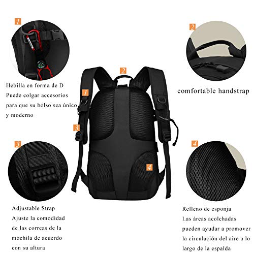 CX&LL 30L Mochila Táctica Impermeable Mochila Senderismo Molle Mochila Macuto Militar para Excursiòn Montañismo Ciclismo Escalada al Aire Libre Deporte Trekking, Color Negro