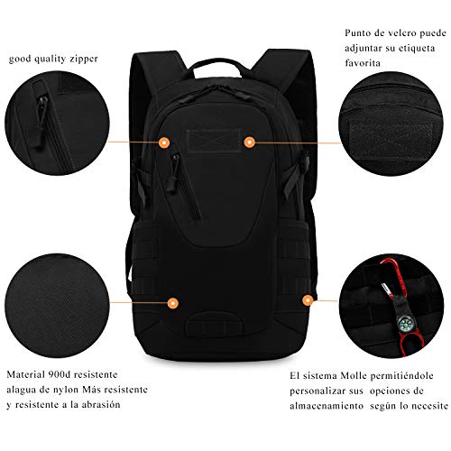 CX&LL 30L Mochila Táctica Impermeable Mochila Senderismo Molle Mochila Macuto Militar para Excursiòn Montañismo Ciclismo Escalada al Aire Libre Deporte Trekking, Color Negro