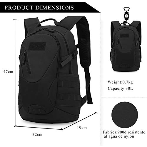 CX&LL 30L Mochila Táctica Impermeable Mochila Senderismo Molle Mochila Macuto Militar para Excursiòn Montañismo Ciclismo Escalada al Aire Libre Deporte Trekking, Color Negro