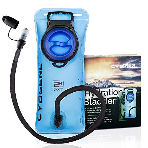 CybGene Bolsa de Hidratación, Bolsa de Agua Portátil de 2 Litro, con una Boca Ancha,Tapa a Prueba de Fugas, y Tubo de Aislados. para Ciclismo,Senderismo,Campamento,Escalada y Bicicleta (Azul)