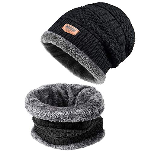 Czemo Calentar Sombreros Gorras Beanie de Punto Gorro y Bufanda Invierno de Los Hombres Gorro de Tejer y Bufanda de Lana Caliente Gorro Sombrero