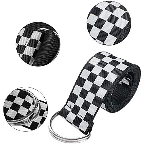 CZF ES Cinturón a Cuadros Blanco y Negro,Cinturón de Lona a Cuadros, Cinturones de Lona d Anillo, Adecuado para Mujeres, Hombres, Adolescentes