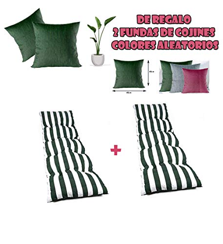 Dabuty Online, S.L. Pack de 2 Cojines de Tumbona Acolchada de Rayas 180 x 55 X5 cm Colchón Texturas Colchoneta Tumbona (Verde)