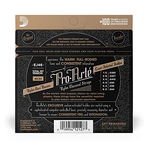 D'Addario EJ46 - Juego de Cuerdas para Guitarra Clásica de Nylon (Tensión Alta), Transparente, Un conjunto único