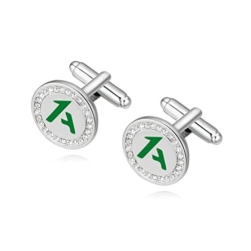 Daesar 18K Chapado en Oro Gemelos Camisa de Hombre, Originales Cristal Mancuernas Cuff Links Redondo Rhinestone Letter A Verde 2CMx1.7CM