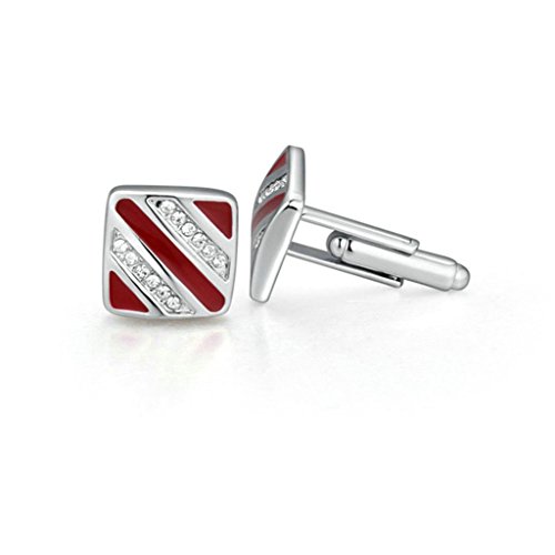 Daesar 18K Chapado en Oro Gemelos Camisa de Hombre, Originales Cristal Mancuernas Cuff Links Twill Princesa Rhinestone Rojo 1.5CMx1.5CM