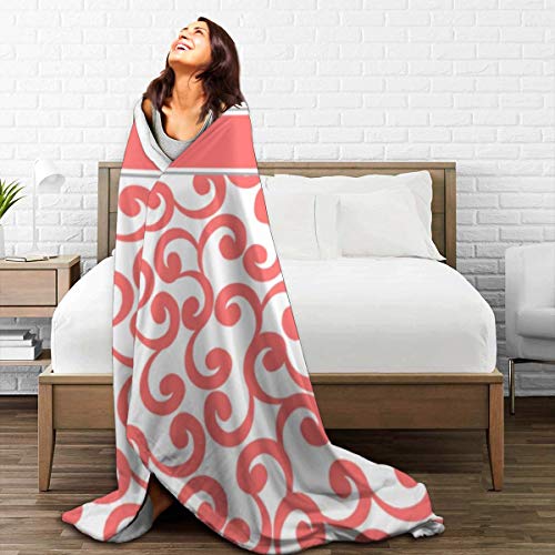 Daisylove Coral Monogramed Elements - Manta de franela suave de lana para sofá, cama, sofá, silla, oficina, viajes, camping, manta moderna decorativa cálida de 127 x 152 cm