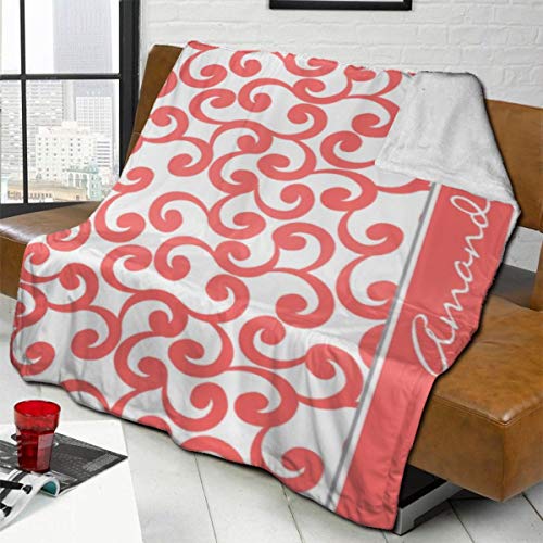 Daisylove Coral Monogramed Elements - Manta de franela suave de lana para sofá, cama, sofá, silla, oficina, viajes, camping, manta moderna decorativa cálida de 127 x 152 cm