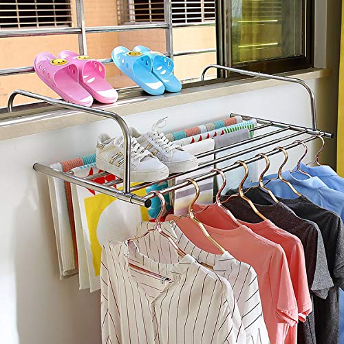 DANDANJIE Tendedero de Acero Inoxidable Balcón tendedero de Ropa pequeña sobre la Puerta o baranda Rack portátil (Apto para Uso Dentro de 14 cm)