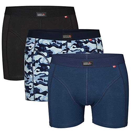 DANISH ENDURANCE Bóxers para Hombre Pack de 3 (Multicolor: Negro, Azul Marino, Azul Camuflaje, Large)