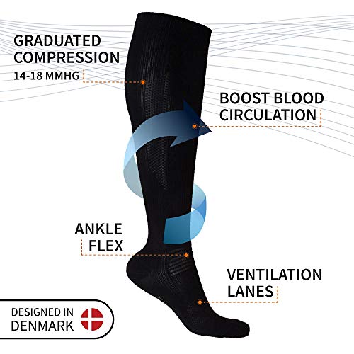 DANISH ENDURANCE Calcetines de Compresión de Algodón Orgánico Pack de 1 (Negro, EU 39-42,)