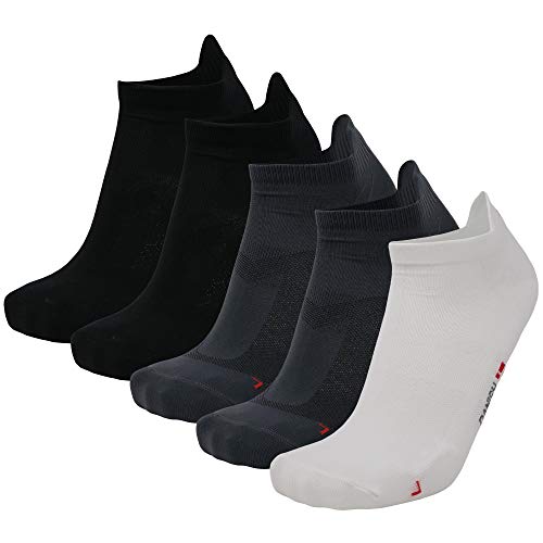 DANISH ENDURANCE Calcetines de Deporte Low Cut Pack de 5 (Multicolor: 2 x Negro, 2 x Gris, 1 x Blanco, EU 39-42)