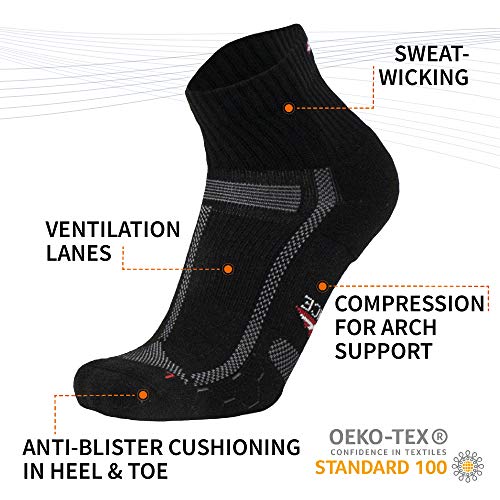 DANISH ENDURANCE Calcetines de Running para Largas Distancias 3 Par (Negro/Gris, EU 39-42)