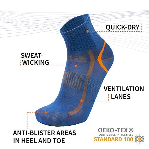 DANISH ENDURANCE Calcetines Deportivos Quarter Pro 5 Pares (Multicolor:1 x Azul/Naranja, 2 x Negro, 2 x Blanco, EU 43-47)