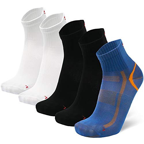 DANISH ENDURANCE Calcetines Deportivos Quarter Pro 5 Pares (Multicolor:1 x Azul/Naranja, 2 x Negro, 2 x Blanco, EU 43-47)