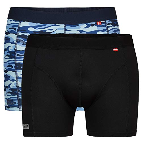 DANISH ENDURANCE Calzoncillos Bóxer de Deporte Pack de 2 (Multicolor: 1 x Negro, 1 x Azul Camuflaje, Medium)