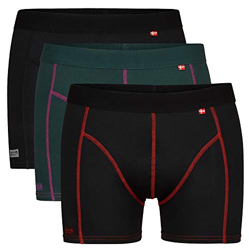 DANISH ENDURANCE Calzoncillos Bóxer de Deporte Pack de 3 (Multicolor: 1 x Negro, 1 x Verde/púrpura, 1 x Negro/Rojo, Large)