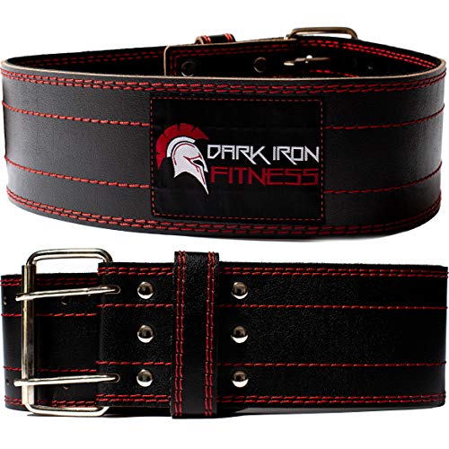 Dark Iron Fitness Cinturón Duradero de sujeción de Cuero Genuino con Hebilla Ajustable para Hombres y Mujeres Grande Negro
