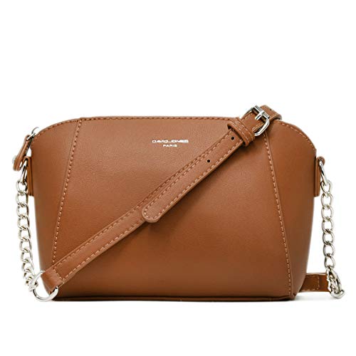 David Jones - Pequeño Bolso Bandolera Mujer - Bolsos de Hombro Cruzados Cadena Cuero PU - Mensajero Clutch Embrague Noche - Messenger Crossbody Bag - Pochette Piel Cremallera Elegante - Camel Marrón