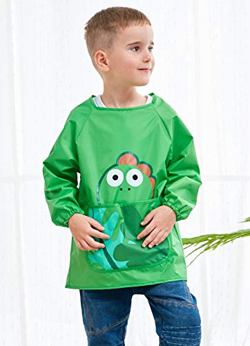 DAWNTUNG - Blusón Impermeable para Niños Infantil Delantal de Pintura con Mangas Largas Babi con Cuerda Ajustable Impermeable Jugar Comer Escolar - 4-7 Años