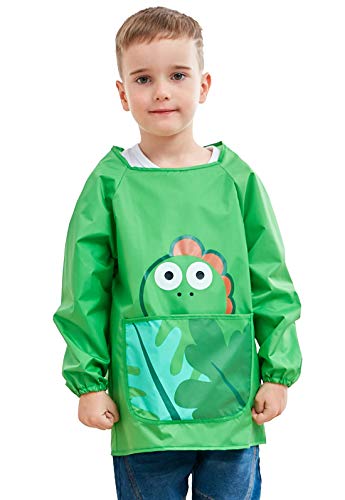 DAWNTUNG - Blusón Impermeable para Niños Infantil Delantal de Pintura con Mangas Largas Babi con Cuerda Ajustable Impermeable Jugar Comer Escolar - 4-7 Años