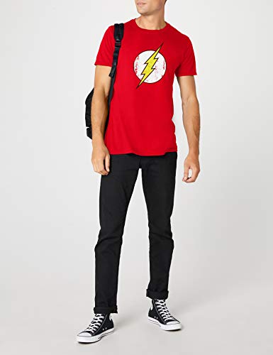 DC Comics - Camiseta de Flash con cuello redondo de manga corta para hombre, Rojo, Small