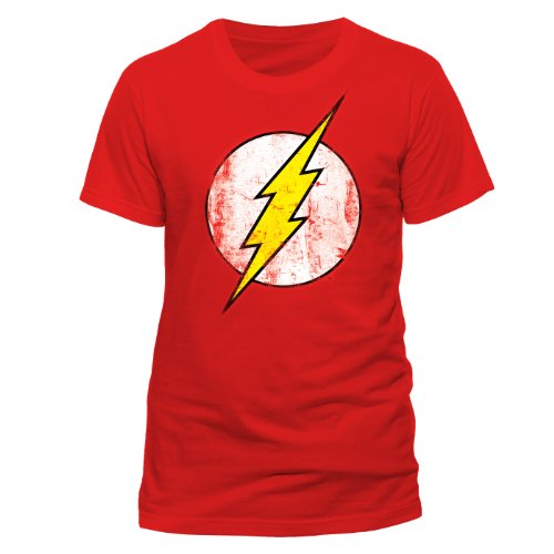 DC Comics - Camiseta de Flash con cuello redondo de manga corta para hombre, Rojo, Small