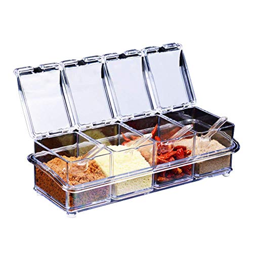 de ventilador transparente Seasoning rack de especias. – Tarros 4 piezas Acrílico condimento Caja – Storage Contenedor Condimentos Vinagrera Con Tapa Y Cuchara