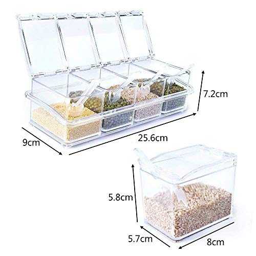 de ventilador transparente Seasoning rack de especias. – Tarros 4 piezas Acrílico condimento Caja – Storage Contenedor Condimentos Vinagrera Con Tapa Y Cuchara