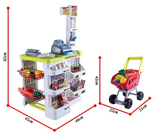 deAO Supermercado Puesto de Mercado con Carrito de la Compra, Scanner y Accesorios Incluidos