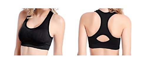 DEBAIJIA Mujer Sujetador Deportivo Running con Relleno Shock Absorber Sin Aros Chaleco Gimnasio Aptitud Sin Costuras Yoga Estiramiento Sports Negro-L