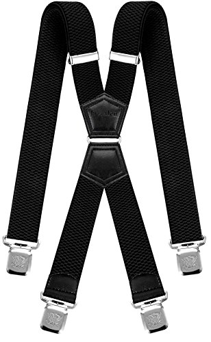 Decalen Tirantes Hombre Elásticos Ancho 40 mm con Clips Extra Fuerte Una Talla Para Todos (Negro)