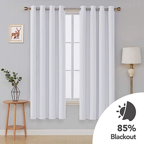 Deconovo Cortinas Salon Opacas Térmicas Aislantes y Ruido Reducción con Ojales 2 Paneles 135 x 240 cm Gris Blanco