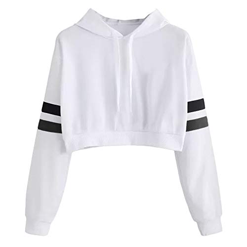 DEELIN Color SóLido De Las Mujeres PáRrafo Corto VersáTil Barras Paralelas Sencillas Sudadera Deportiva SuéTer Blanco