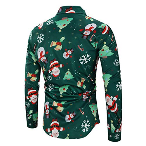 DEELIN Navidad Camisa De Manga Larga, Los Hombres Copos De Nieve Casual Santa Candy Impresa Camisa De Navidad Blusa Superior