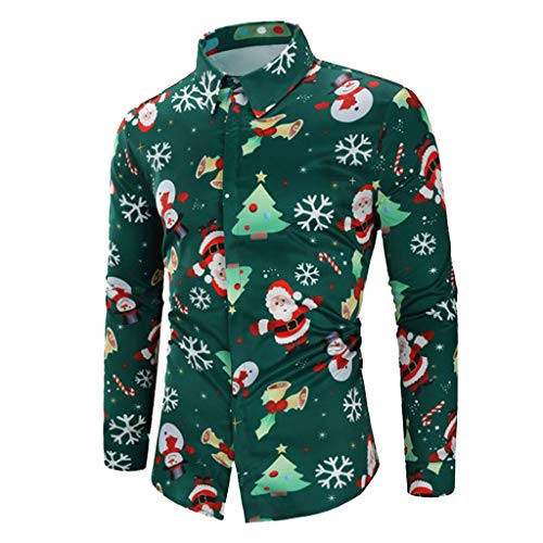 DEELIN Navidad Camisa De Manga Larga, Los Hombres Copos De Nieve Casual Santa Candy Impresa Camisa De Navidad Blusa Superior