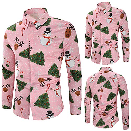 DEELIN Navidad Camisa De Manga Larga, Los Hombres Copos De Nieve Casual Santa Candy Impresa Camisa De Navidad Blusa Superior