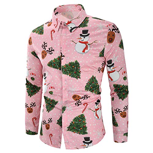 DEELIN Navidad Camisa De Manga Larga, Los Hombres Copos De Nieve Casual Santa Candy Impresa Camisa De Navidad Blusa Superior