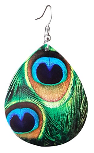 Deep verde cola de pavo real pluma Dangle Pendientes de gota disco por pashal