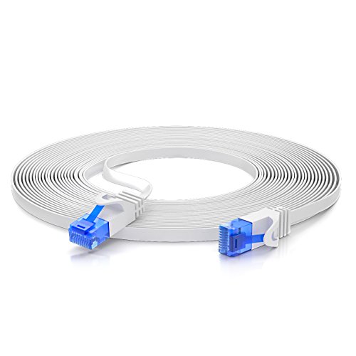 deleyCON 25m CAT6 Cable de Red Plano Cable de Cinta de 1,5mm U-UTP RJ45 - Cable de Conexión UUTP para DSL LAN Conmutador de Módem Panel de Conexión de Repetidor - Blanco