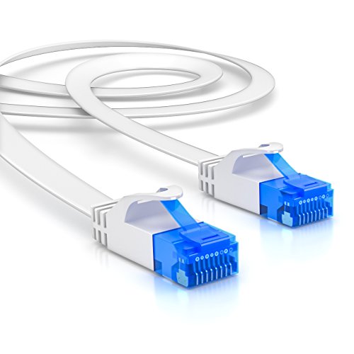 deleyCON 25m CAT6 Cable de Red Plano Cable de Cinta de 1,5mm U-UTP RJ45 - Cable de Conexión UUTP para DSL LAN Conmutador de Módem Panel de Conexión de Repetidor - Blanco