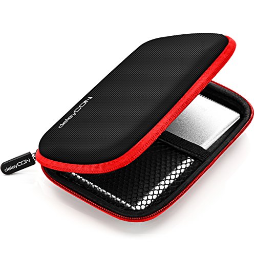 deleyCON Funda para Discos Duros Funda HDD para Discos de 2,5" Pulgadas y SDD - Sólida y Segura - 2 Compartimentos Interiores - Rojo