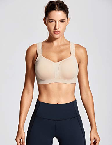 DELIMIRA Mujer Sujetador Deportivo Talla Grande de Alto Impacto Copas Moldeadas con Aros Beige 105F